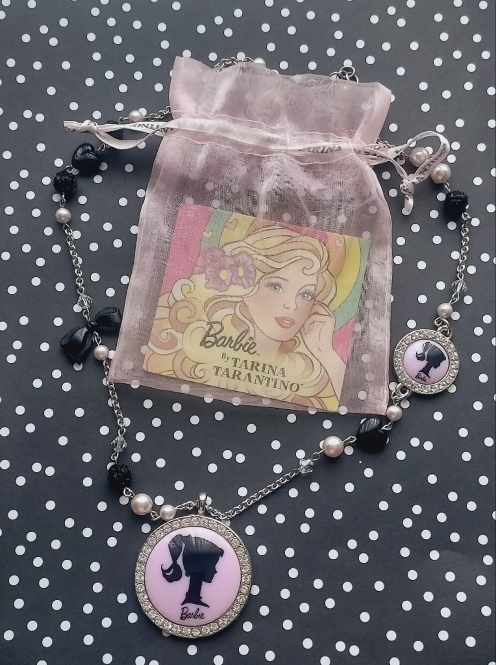 Tarina Tarantino Black and Pink Barbie Silhouette Necklace